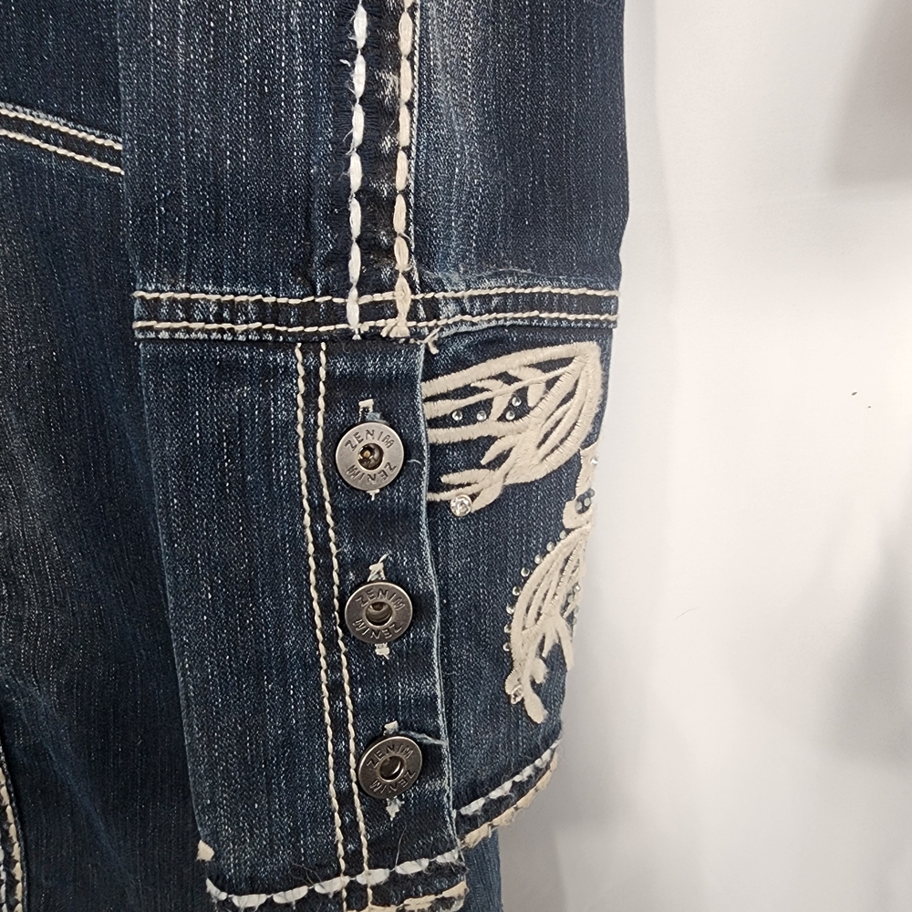 Zenim Dark Blue Denim Jacket with Cream Detailing - Picture 5 of 5